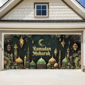 ANNA QUEEN Ramadan Mubarak Garage Door Banner 6x13FT, Islamic Mosque Moon Lantern Garage Door Cover, Large Outdoor Eid Ramadan Decoration Backdrop for Double Garage Doors, Home, Fence, Wall & Party Photo Booth (247)