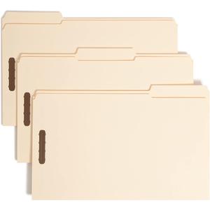Smead Fastener File Folder, 2 Fasteners, Reinforced 1/3- Cut Tab, Legal Size, Manila, 50 Per Box