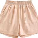 Girls Shorts Cute Summer Elastic Waist Baggy Casual SweatShorts with Pockets Beige 7-8 Years (Beige)