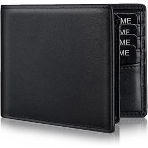 Genuine Leather Wallet for Men Bifold RFID Blocking Wallets with 12 Card Slots, 2ID Window & 2 Cash Pocket - Includes Gift Box (Black)