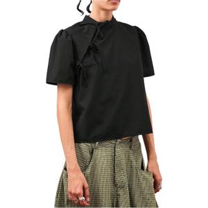 OYOANGLE Women's Y2K Cheongsam Blouse Short Puff Sleeve Slim Fitted T Shirts Cute Summer Going Out Tops L 