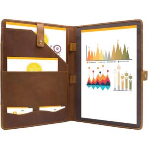 Jack&Chris Leather Portfolio, A4 Document Folder Legal Pad Padfolio, Professional Writing Letter Notepad Clipboard Sleeve Organizer, Resume Folio Binder for Men&Women,Brown