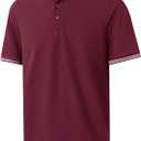 Men's Pique Polo Shirts Long Sleeve Cotton Blend Tipped Casual Collared Polo Shirts Business Classic Fit (XXL, Burgundy )