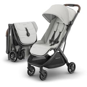UPPAbaby Minu V3 Travel Stroller | Lightweight + Compact Design | One-Hand Fold + Unfold | from Birth + Overhead Compatible | Savannah (Pearl Gray Mlange/Carbon Frame/Chestnut Leather)