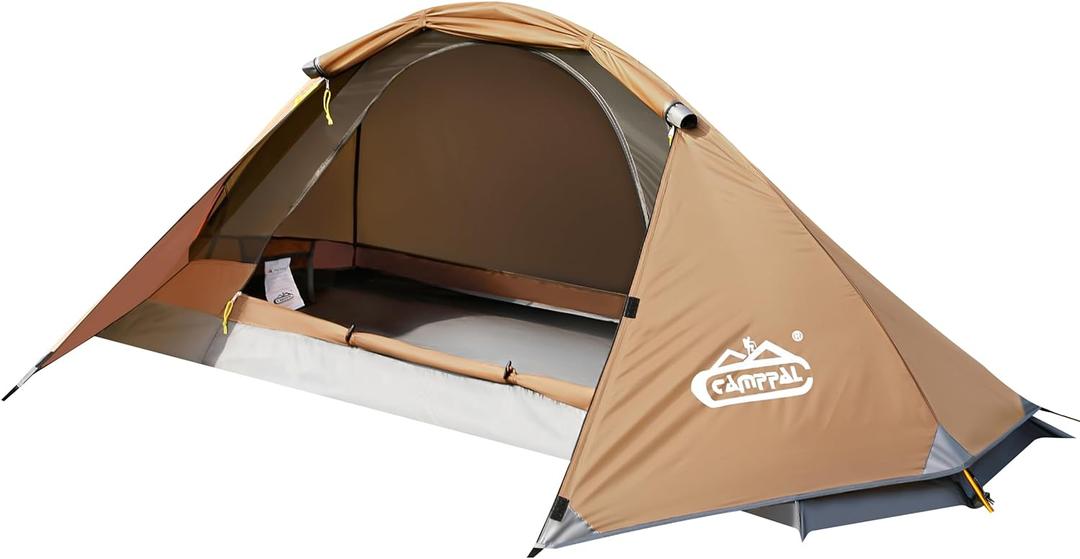 camppal 1 Person Tent for Camping Hiking Mountain Hunting Backpacking Tents 4 Season Resistance to Windproof Rainproof and Waterproof (Khaki)