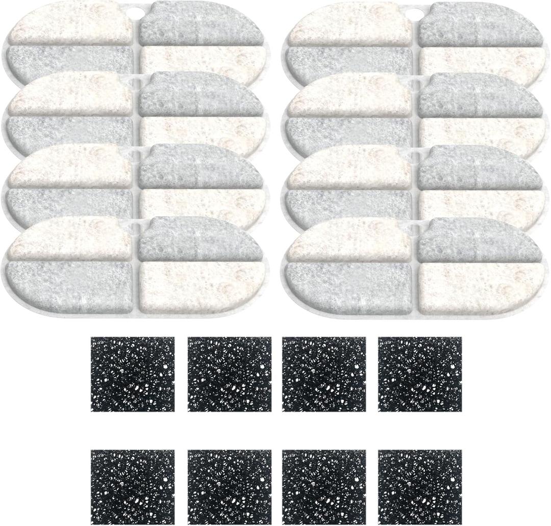 Cat Water Fountain Filters, PLWF002 Replacment Filter Compatible with Pet Water Fountain, 8 Pack with 8 Filter Sponges