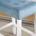 Roundhill Furniture Morovo Set of 2 Velvet Counter Height Stools with Tufted Saddle Seats, White-Wash Finish, Blue