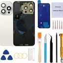 Rear Back Glass Replacement for iPhone 15 Pro 6.1-inches with Repairing Tool Kit and All Necessary Parts (White Titanium)