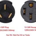 ONETAK NEMA 10-50P to 14-50R 120V/240V Compact 50 Amp 3 Prong Male Plug to 50 Amp 4 Prong Female Receptacle Generator RV Welder Dryer Stove Power Cord Adapter Connector