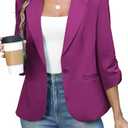 ELLEVEN Womens Blazer Business Casual Suit Jacket Slim Fit Fitted Ruched 3/4 Sleeve Petite Crop Blazer Dressy Full Lining Lightweight Outfits Coat Cardigan with Padded Shoulder Rose Red Size Medium
