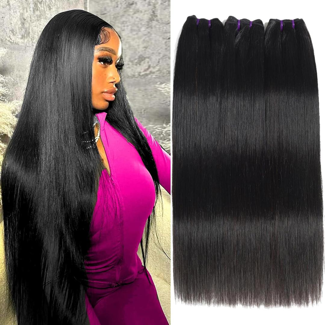 Beauty Queen Thick Straight Bundles Human Hair (22 22 22 22 Inch) 100% Unprocessed Virgin Human Hair Quick Weave Hair 4 Bundles Remy Hair Extensions Natural Color