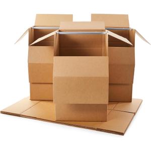 Amazon Basics Strong Cardboard Wardrobe Moving Boxes with Hanging Bar, Handles for Packing Clothes, 24" x 24" x 40", Brown, 6-Pack