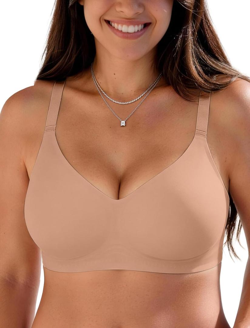 OEAK 2026 Wireless Jelly Bra for Women Push Up Bralette Seamless Full Coverage Comfortable Convertible Everyday Tshirt Bras Sand, 38C
