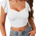 LYANER Women's Summer Sweetheart Blouse Smocked Backless Ruffle Sleeve Tank Crop Tops White Small (White, S)