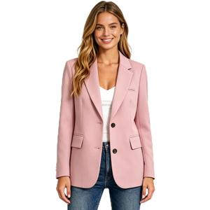 Womens Casual Blazer Open Front Long Sleeve Suit Jackets Work Office Outfits (Pink, L)