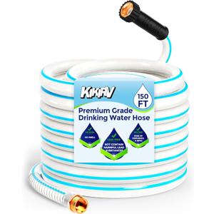 150ft RV Water Hose - Drinking Water Hose Contains No Lead, No BPA - Flexible Leak-Free Design - Upgrade Strain Relief Ends - 5/8" Inside Diameter