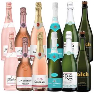 Sparkling and Sparkling Ros Non-Alcoholic Wine Date Night Mixed 12 Pack Includes Freixenet, Zilch, Codorniu, Giesen, Veuve du Vernay, J.P. Chenet and Fre 750ml Zero Alcohol Dealcoholized Champagne, JP. Chenet Best By: 07/2024,  Giesen Best By: 02/05/23