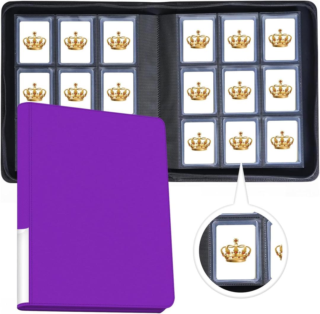 Toploader Binder,9-Pocket Double Sided Top Loader Binder,Holds 288 Cards in 3"x4" Toploaders,PU Leather Card Binder Abulm for Toploader Trading,Sports,and Gaming Cards (Purple)