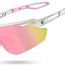 Lamicall 24g Polarized Sports Sunglasses for Men Women - UV400 Protection Sun Glasses Gifts for Running Cycling Baseball (Transparent Frame-pink Lens)