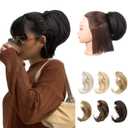 REECHO Ponytail Extension, 7" Mini Claw Clip in Ponytail Hair Extensions Short Natural Straight Wavy Messy Bun Hair Pieces for Women with Short Thin Hair - Off Black