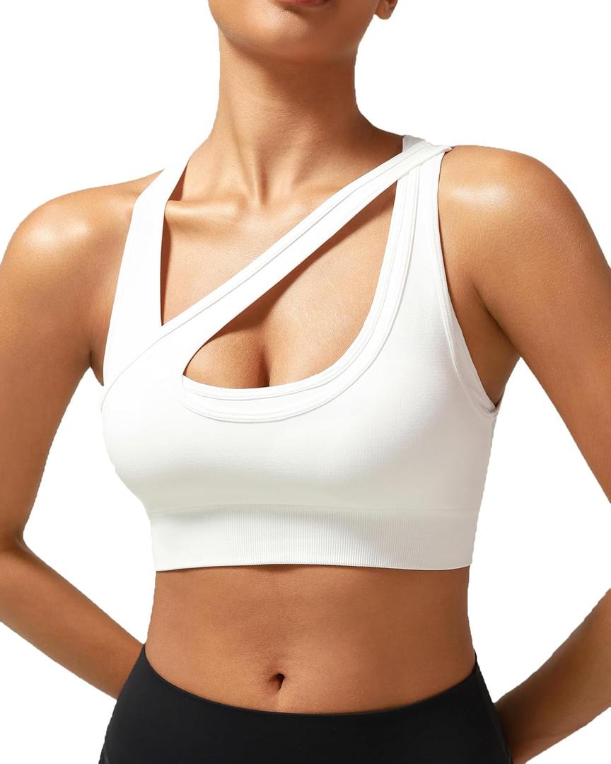 RUNNING GIRL Sports Bras for Women High Support,Seamless Ribbed Longline High Neck Sports Bra Racerback Padded Crop Top Yoga (L)