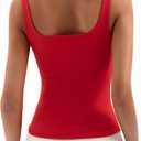 Womens Square Neck Tank Tops Double Lined Basic Tanks Sleeveless 2025 Summer Collection (XL)