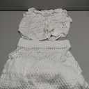 Fisoew Womens Crochet Cover Up 2 Piece Skirt Sets Sleeveless Crop Cardigan Tank Tops Swim Coverup Set White, S