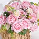 100 Pcs Pink Roses Artificial Flowers, Real Touch Velvet Roses Bouquet Fake Flowers Bulk, Artificial Roses with Long Stems for Birthday Gift Women Mom DIY Bridal Wedding Centerpiece Decorations