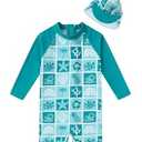 uideazone Baby Boy Rash Guard 6-12 Months Bathing Suits Long Sleeve One Piece Green Shell Swimsuits with Sun Hat UPF 50+ Sun Protection Swimwear