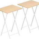 HOOBRO Folding TV Tray Tables, Set of 2 Side Table for Small Space, Industrial Snack Tables for Eating at Couch, Stable Metal Frame, Easy Assembly, Space Saving, Natural and White WN25BZ01, 18.9"L x 14.2"W x 26.2"H