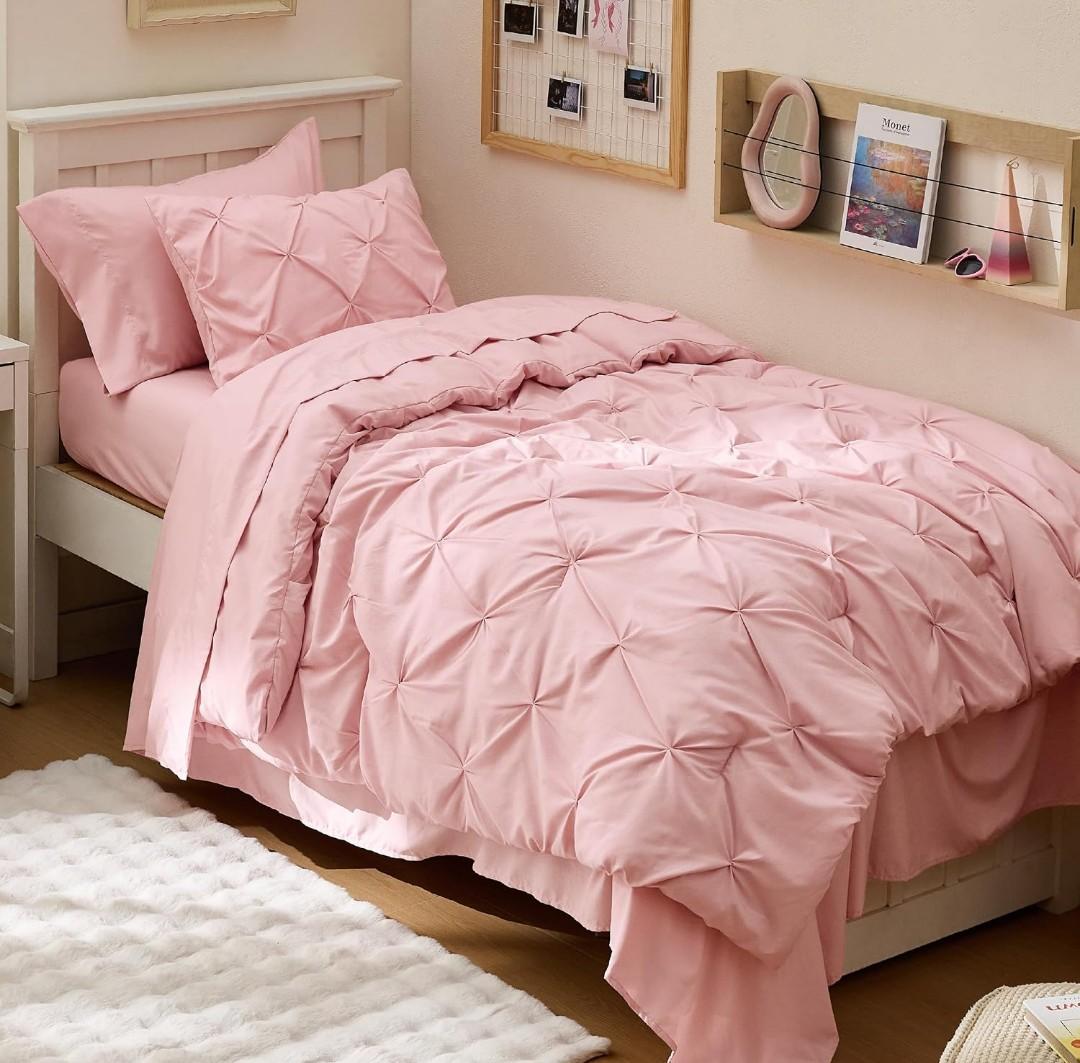 Bedsure Twin XL Comforter Set Pink - Dorm Room Essentials for Girls, Extra Long Twin XL Bedding Set with Sheets, All Season Down Alternative Comforter with Sheets, Pillowcase & Sham