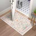 Washable Boho Entryway Rug 2' 3' Pink Green Small Rug Hot Beige Colorful Color Floral Door Mat Indoor Entrance Non-Slip Soft Oriental Vintage Carpet Kitchen Entryway Bedroom Corridors Indoor
