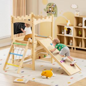 Xilingol Multifunctional 8-in-1 Pikler Set, Foldable Indoor Jungle Gym Playground with Blackboard, Montessori Climbing Toy for Baby, Kids, Toddler