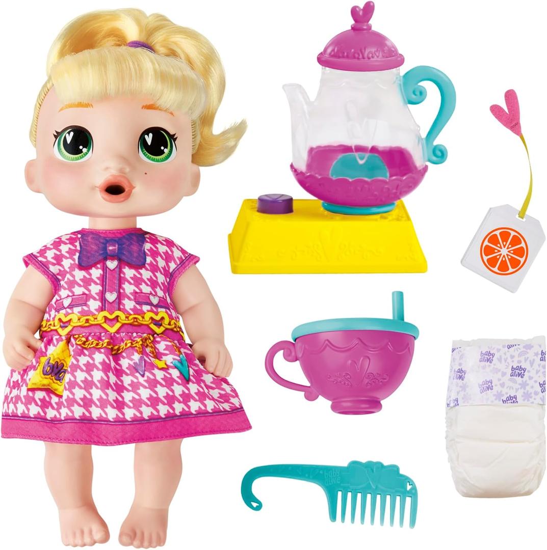 Baby Alive Bubbly Tea Party LaLa GooGoo Doll with Teapot Accessories, Blonde Hair, 11 Inches, Toys for 3 Year Old Girls and Boys & Up