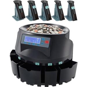 VEVOR USD Coin Counter & Coin Sorters with LCD Display, Coin Sorter Machine for USD Coin 1￠ 5￠ 10￠ 25￠ $1, Sorts up to 300 Coins/min, Change Counter Holds 2000 Coins Included 5 Coin Bins & 5 Tubes