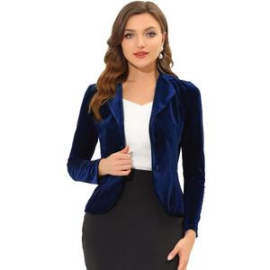 Allegra K Women's Halloween Christmas Suit Jackets Notched Lapel Collar Button Office Velvet Blazer, Large