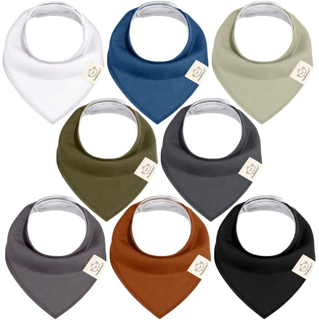 8-Pack Organic Baby Bandana Bibs for Boys, Girls - Super Absorbent Triangle Baby Bibs for Drooling and Teething Infant, 100% Cotton Extra Soft for Newborn, Infant 0-36 Months (Basics) (Cotton (Pack of 8))