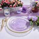 Rubtlamp 100Pcs Purple Gold Plastic Dessert Plates, 7" Purple Disposable Appetizer Plates With Gold Rim, Heavy-duty Party Salad Plates, Hammered Plastic Clear Dessert Plates for Wedding