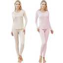 Panitay 2 Sets Women's Silk Thermal Underwear Set Mulberry Silk Long Base Layer Pajamas Top Bottom for Winter(Medium, Pink, Flesh Color)