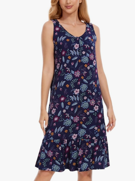 GYS Bamboo-Derived Viscose Nightgowns for Women Soft Sleeveless V-neck Sleep Dress, Purple and Black Color, M