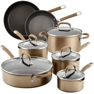 Circulon Premier Professional Hard Anodized Nonstick Cookware Induction Pots and Pans Set Nonstick, Home Essentials, 12-Piece, Bronze