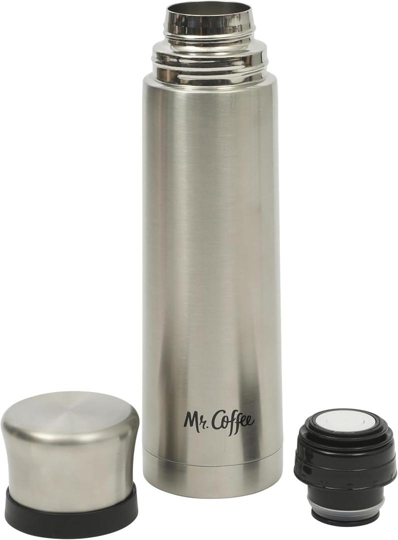 Mr. Coffee Silverleaf 23 oz Stainless Steel Thermal Bottle Double Wall Vacuum Insulated Travel Mug with Leak-Proof Lid Hot & Cold Beverage Flask for Work, Commute, or Camping