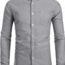ZEROYAA Men's Hipster Casual Slim Fit Long Sleeve Button Down Oxford Shirts with Chest Pocket (Large, Z111-gray)
