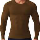 SPVISE Brown Long Sleeve Compression Shirts for Men, Thermal Underwear Running Football Undershirt Athletic Workout Baselayer (Brown)