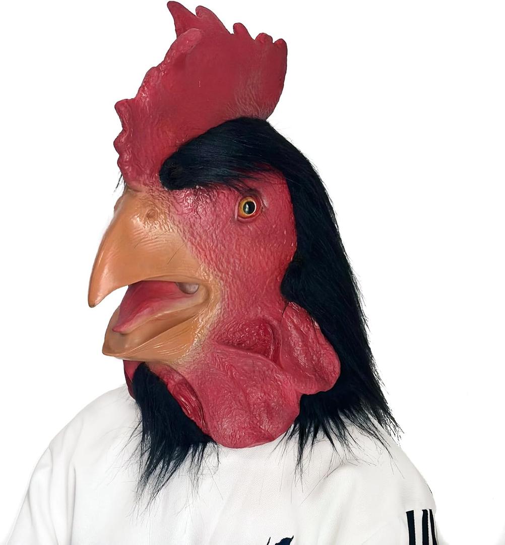 Rooster Animal Head Mask For Halloweem Costume Cosplay, Latex Funny Mask for Kids and Adult (Black)
