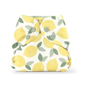 Esembly Cloth Diaper Cover - Reusable Swim Diaper, Waterproof, Breathable - Adjustable Outer Layer Over Absorbent Inner for Blowout Protection - Lemons, Size 2 (18-35lbs)