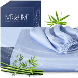 MR&HM Queen Fitted Sheet Only, Ultra-Soft Rayon Derived from Bamboo & Polyester Blend, Silky & Breathable, 15" Deep Pocket with Elastic Straps, Cooling Fitted Sheet for Hot Sleepers, Light Blue