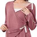 Deyeek Women's Post Shoulder Surgery Shirts Long Sleeve V-Neck Wrap Chemo Blouse Easy Access Adaptive Snap On Dialysis Shirts (Medium, Coral Red)