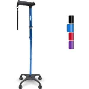 Rehand Quad Cane, Walking Cane with Ergonomic Handle Ever and Graceful 4-Pronged Base for Extra Stability, Adjustable Walking Sticks for Right or Left Handed Men & Women and Seniors (Blue)