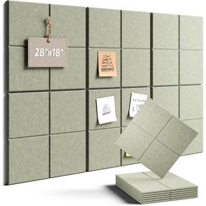 Felt Bulletin Board Tiles -28"x18" Cork Board Alternative for Office Decor, Push Pin Board Wall Organizer 6-Pack - Sage
